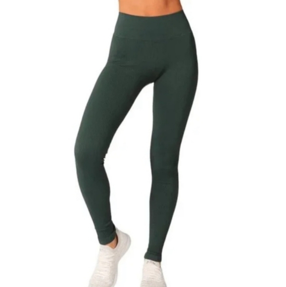 💐NUX Ribbed Leggings Dark Green -NWT - Picture 1 of 3